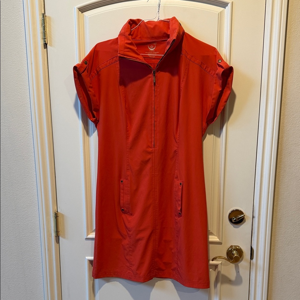 Chicos Zynergy Stylish Orange Short Sleeve Mini Dress with hood 2
